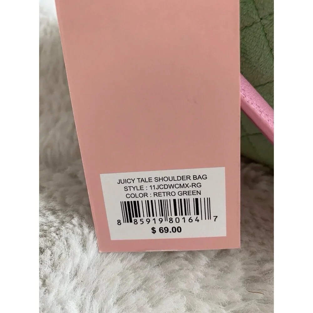 Juicy Couture Juicy Tale Shoulder Bag Retro Green Pink Quilted Bag Purse NEW - Picture 16 of 16